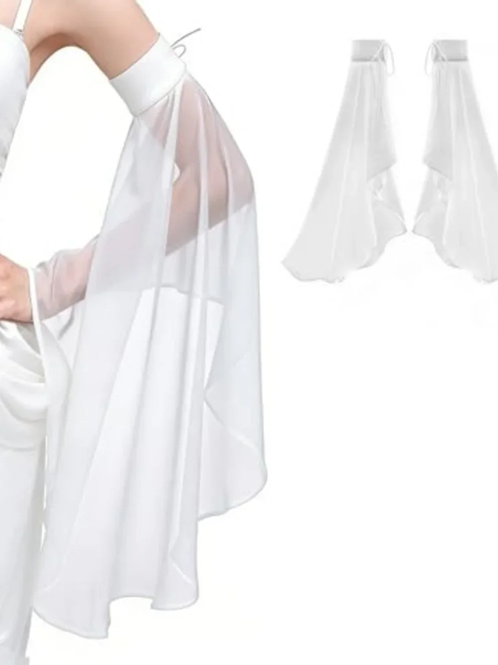Women's Victorian Long Tulle Gloves Bell Sleeves Adjustable Drawstring Chiffon